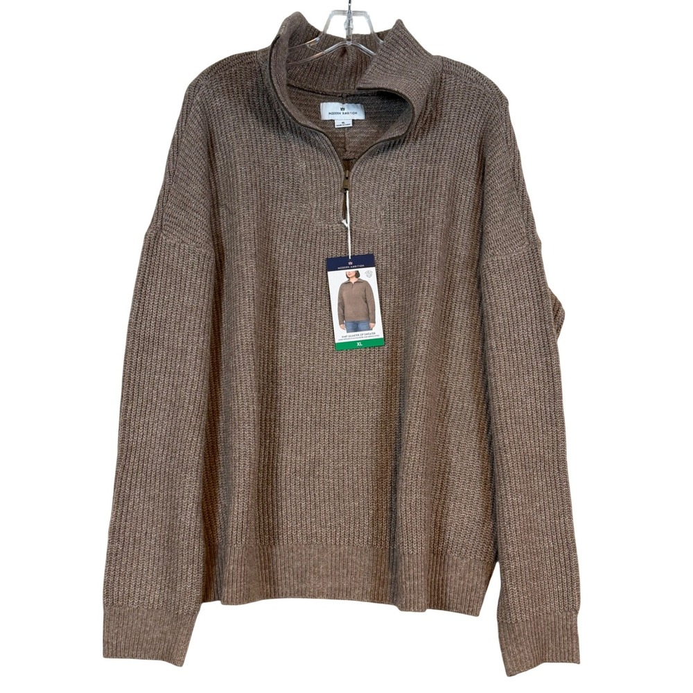 Modern Ambition Brown Merino Wool Blend Ribbed Quarter Zip Sweater XL NWT Cozy